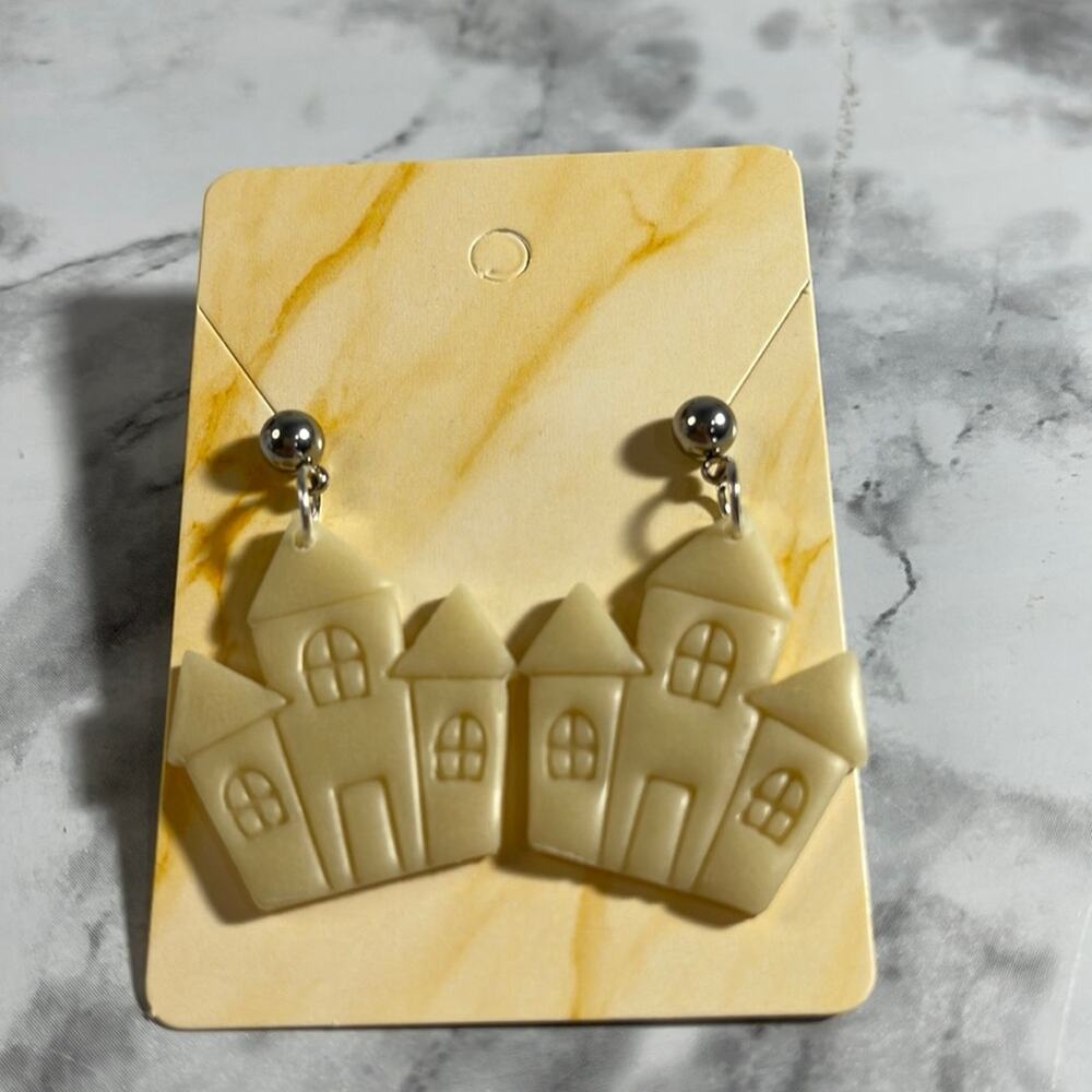 Handcrafted Glow in the Dark Haunted House Dangle Earrings NWT - Picture 1 of 6